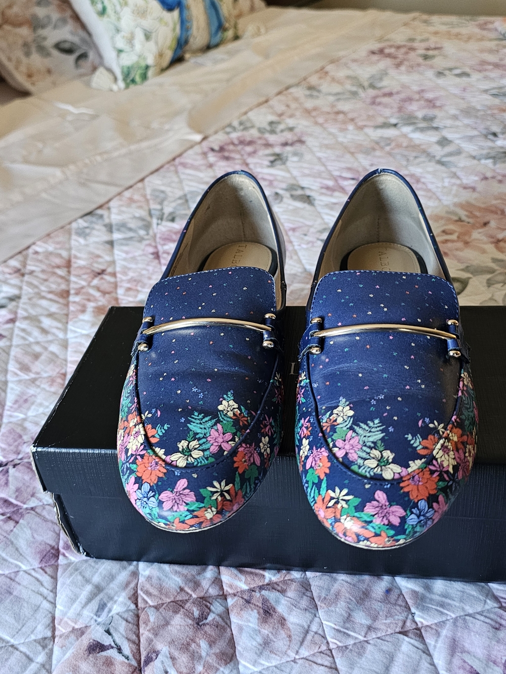 Talbots Floral Navy Blue Women's Loafers - Classic Slip-On Comfort